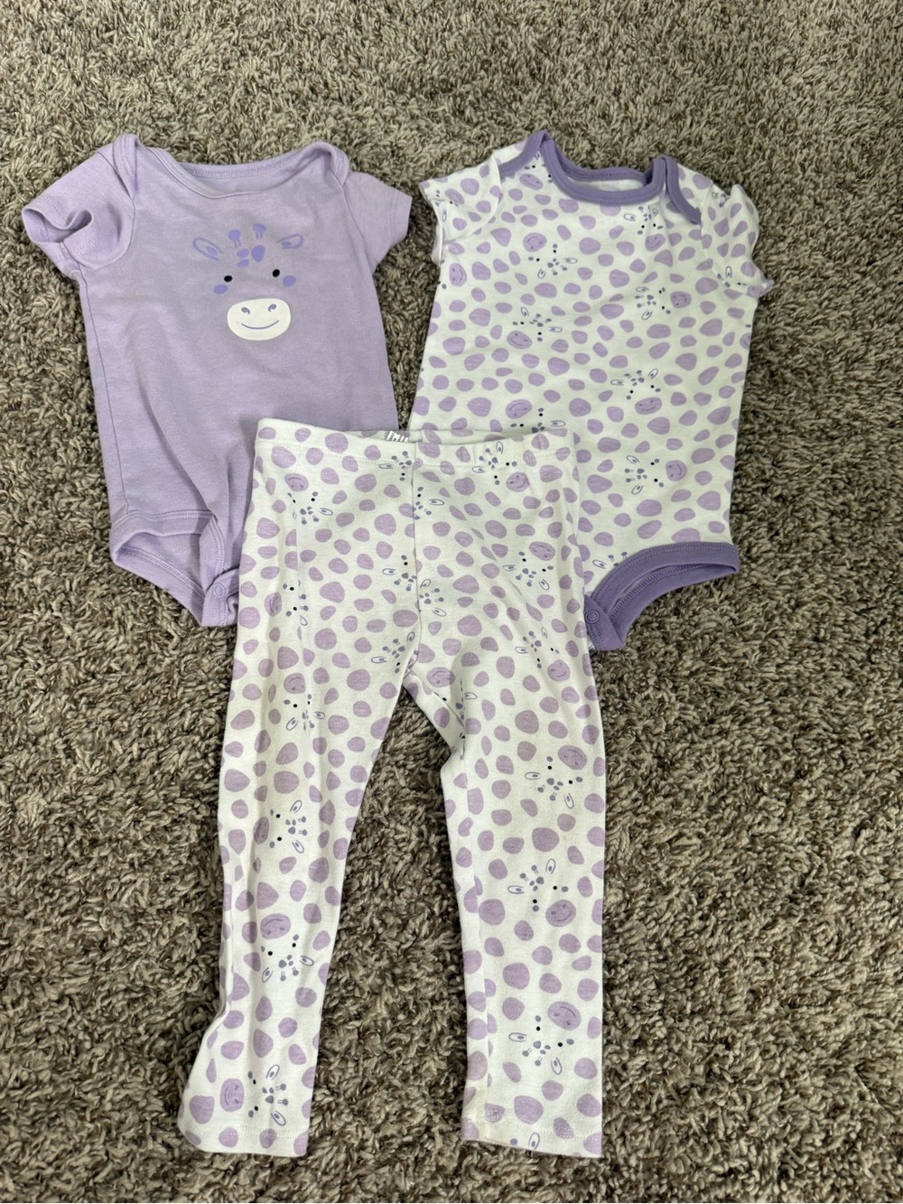 Baby Girls Lavender Polka Dot Matching Set - 3pc